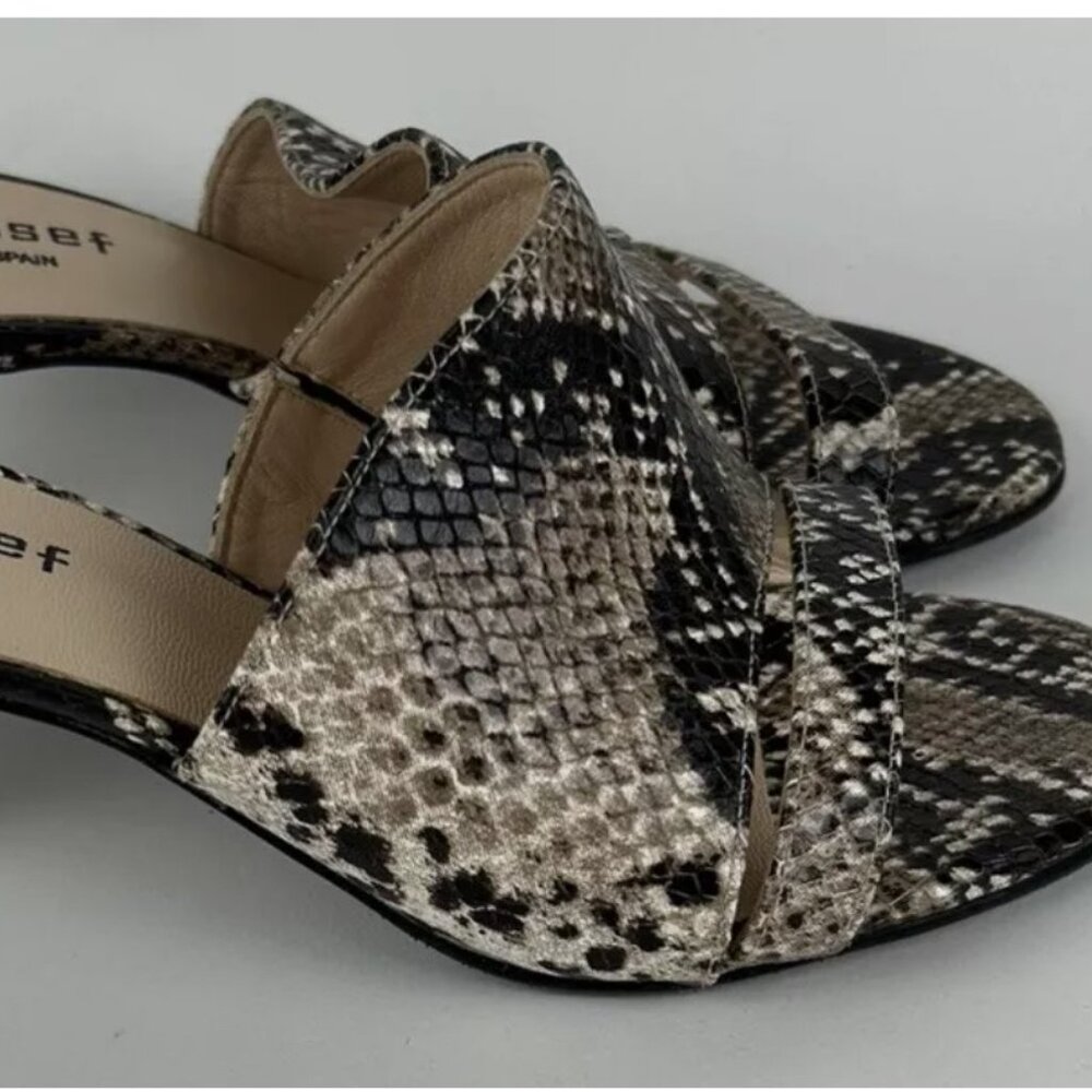 Jon Josef Brown Snake Print Open Toe Heels Shoes Womens Sz 6.5 Spain